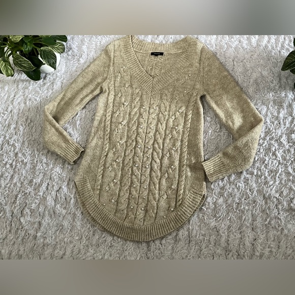 R W AND CO winter casual pearls sweater women V-neck - Picture 10 of 15